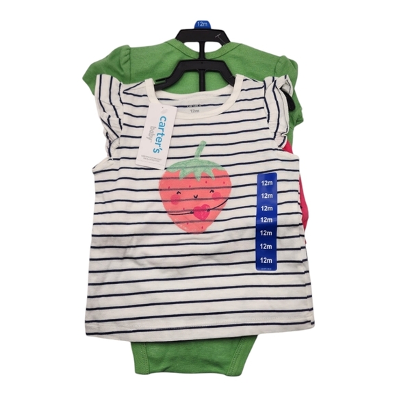 NWT Carter's Baby Outfit Bodysuit Set - Striped and Green Size 12 Months - Picture 1 of 4